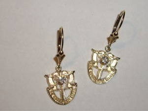 #43 Small SF Crest Yellow Gold Dangle Earrings